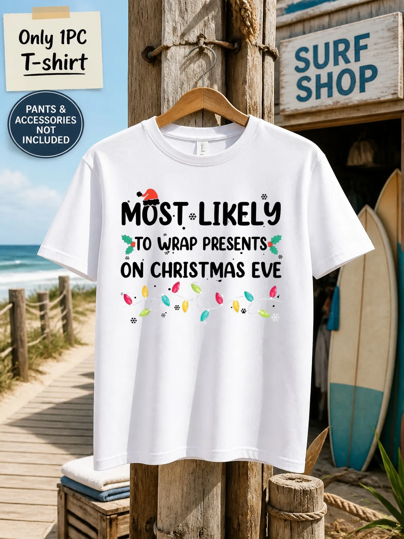 1pc Men'S Graphic T-Shirt Most Likely to Wrap Presents on Christmas Eve Short Sleeve Crew Neck [Solely 1pc T-SHIRT]