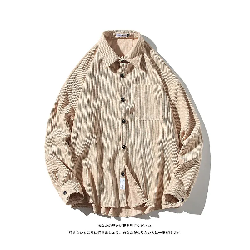 Spring Summer Casual Men Blouses Corduroy Long Sleeves Vintage Shirt Single-Breasted Unisex Casual Oversize Loose High Quality