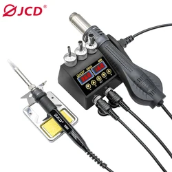 JCD 2 in 1 Hot Air Gun 800W LCD Digital Rework Soldering Station Electric Soldering Iron for Phone PCB IC SMD 8898 Welding Set