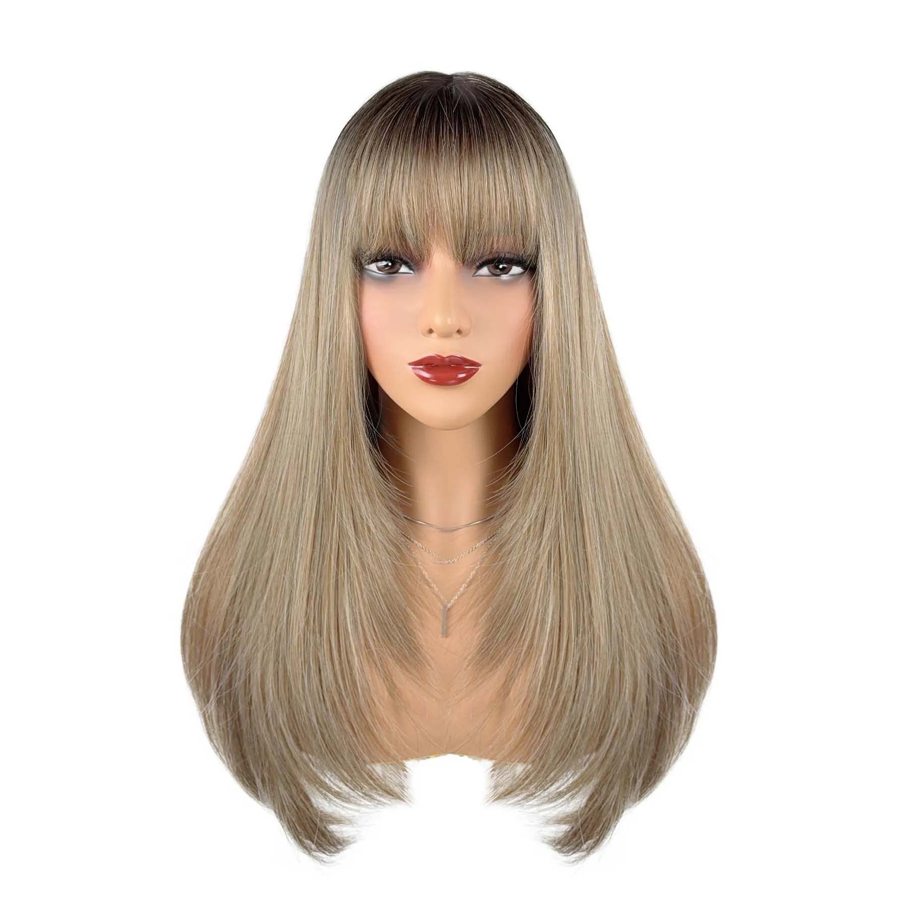 

Shi Натуральный женский мелирующий высокотемпературный шелковый парик Головной убор Длинный прямой парик с микрозавитками