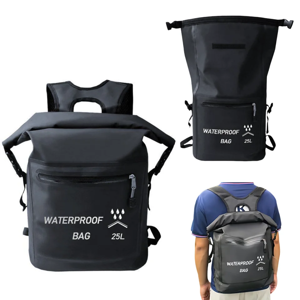 PVC Waterproof Backpack Dry Bag 25L Adjustable Shoulder Strap Roll Top Bag for Rafting Surfing Swimming Fishing Camping Beach