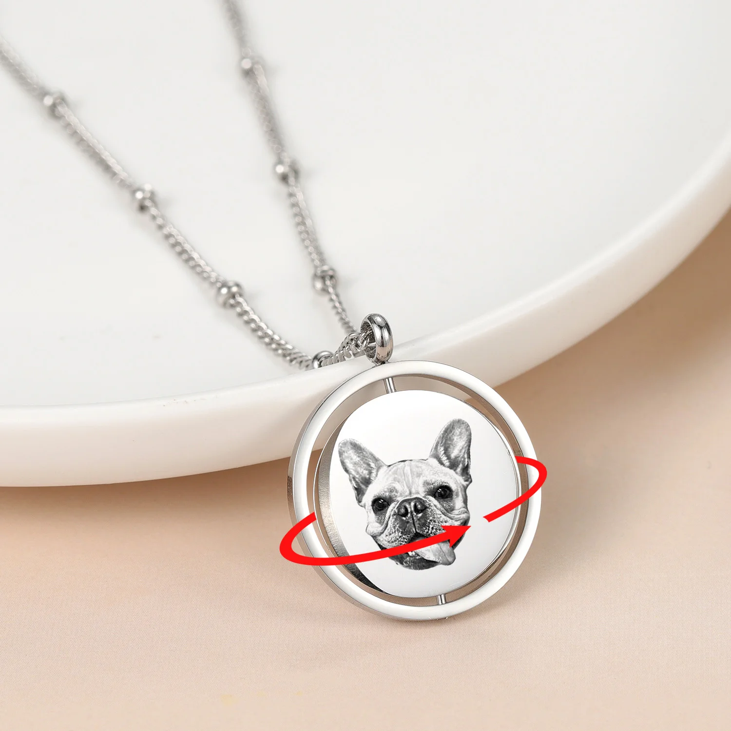 Custom Pet Photo Necklace Personalized Engraved Dog Portrait Name Pendant Memorial Gift Animal Jewelry For Family Pet Loss Lover