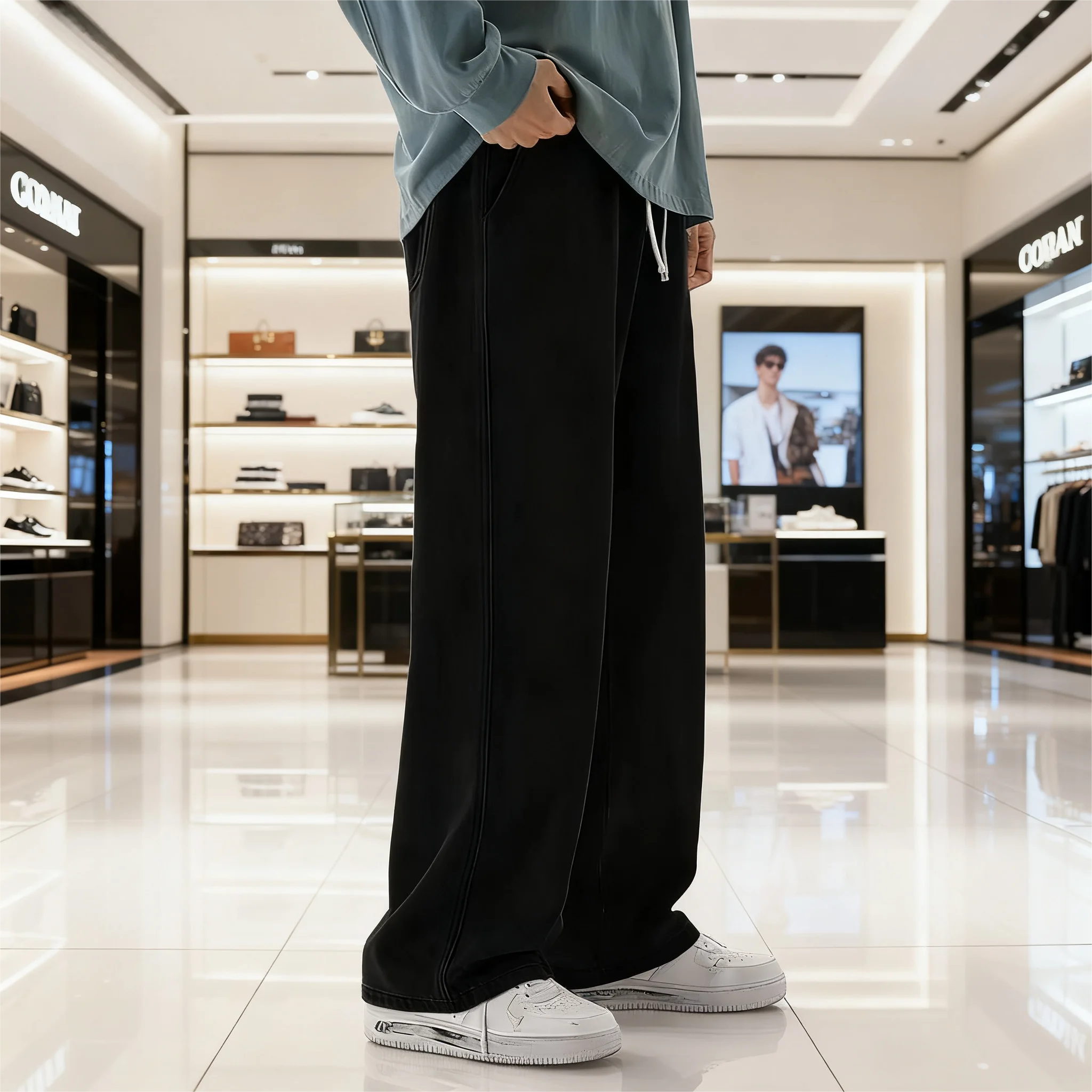 Męskie jeansy koreańskie, styl studencki, casualowe spodnie, proste, luźne, z szerokimi nogawkami, czarne, szare, niebieskie, baggy jeansy.