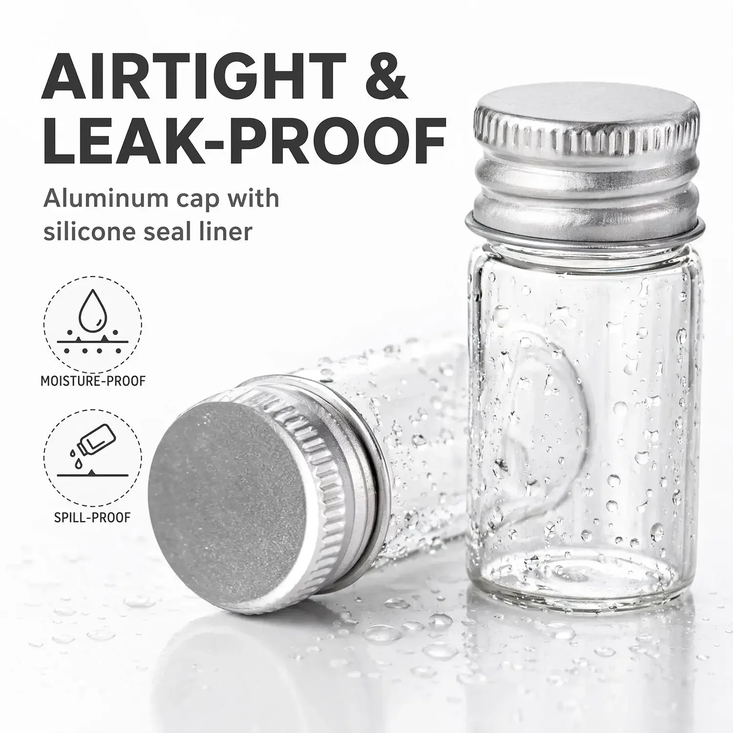 30/10Pcs Mini Empty Glass Bottles with Aluminium Cover DIY Jewelry Essential Oils Storage Accessories Screw Lids Leak-proof Jars