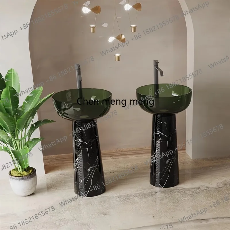

Marble floor-to-ceiling hand wash basin Wash table Transparent column basin
