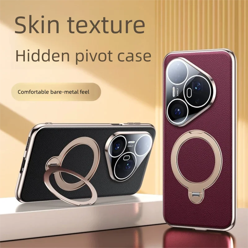 

Premium Magnetic Vegan Leather Stand Cover for Huawei Pura 70 Ultra / 80 Pro+ Case 360 Rotatable Metal Bracket Plating Frame