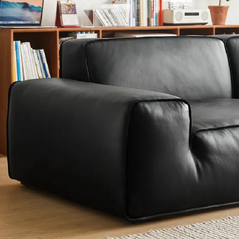 

Customizable big black cow sofa living room furniture retro style black high-end leather soft customization