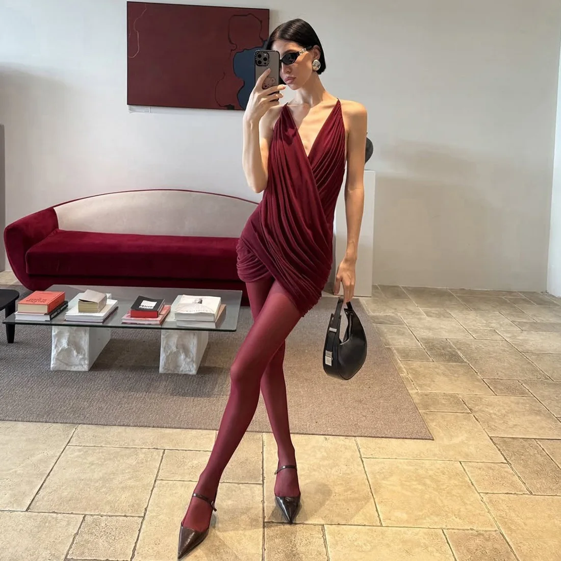 Hot Girl All-match Spaghetti Strap Dresses Sexy V-neck Folds Irregular Cross Mini Dress Fashion Design Sense Party Prom Vestidos