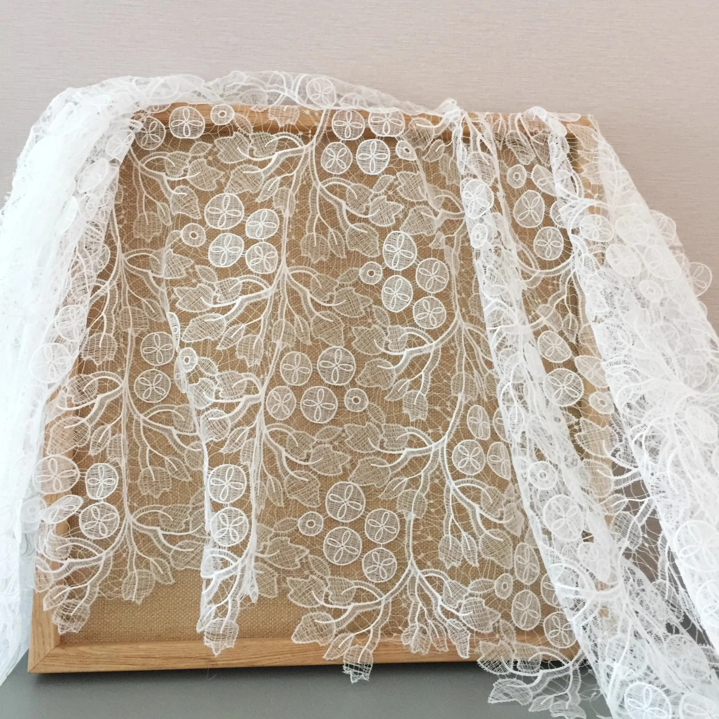 

Off White Hollowed Out Embroidery Mesh Lace Fabric DIY European and American Wedding and Evening Dress Lace Accessories Designer