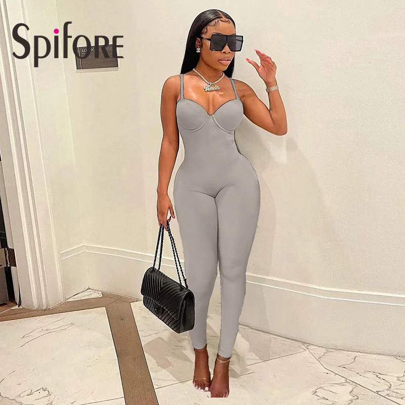 Spifore Sexy One Piece Women Jumpsuits For Party Club Pencil Pants Strapless Skinny Summer Rompers Black Streetwear Clothing