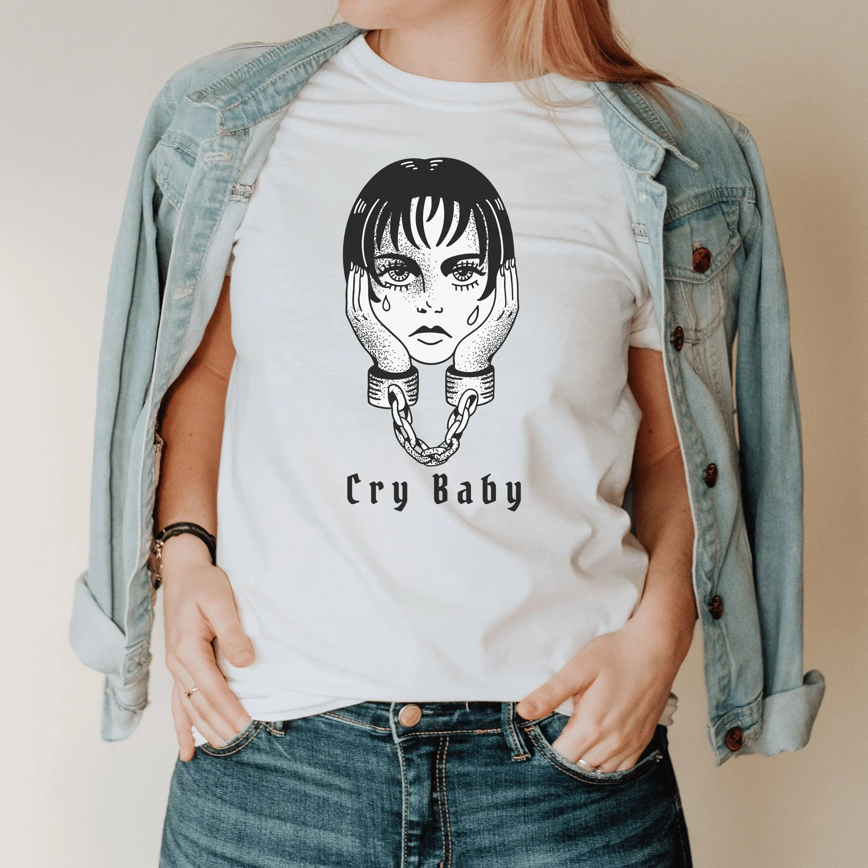 Cry Baby T Shirt Jail Bird Tattoo Clothing Streetwear Street Traditional Sad Girl