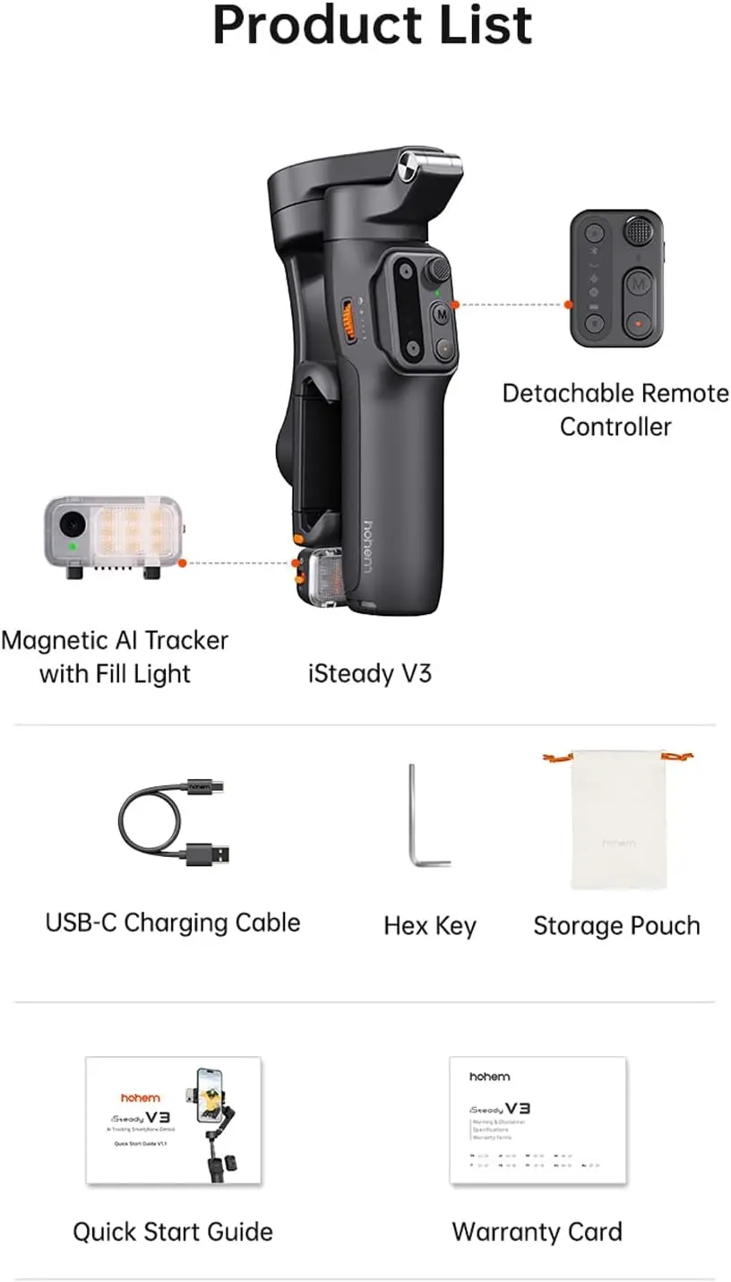 

Hohem iSteady V3 Foldable Phone Gimbal Stabilizer Remote Control AI face tracking 3-Axis Gimbal Stabilizer