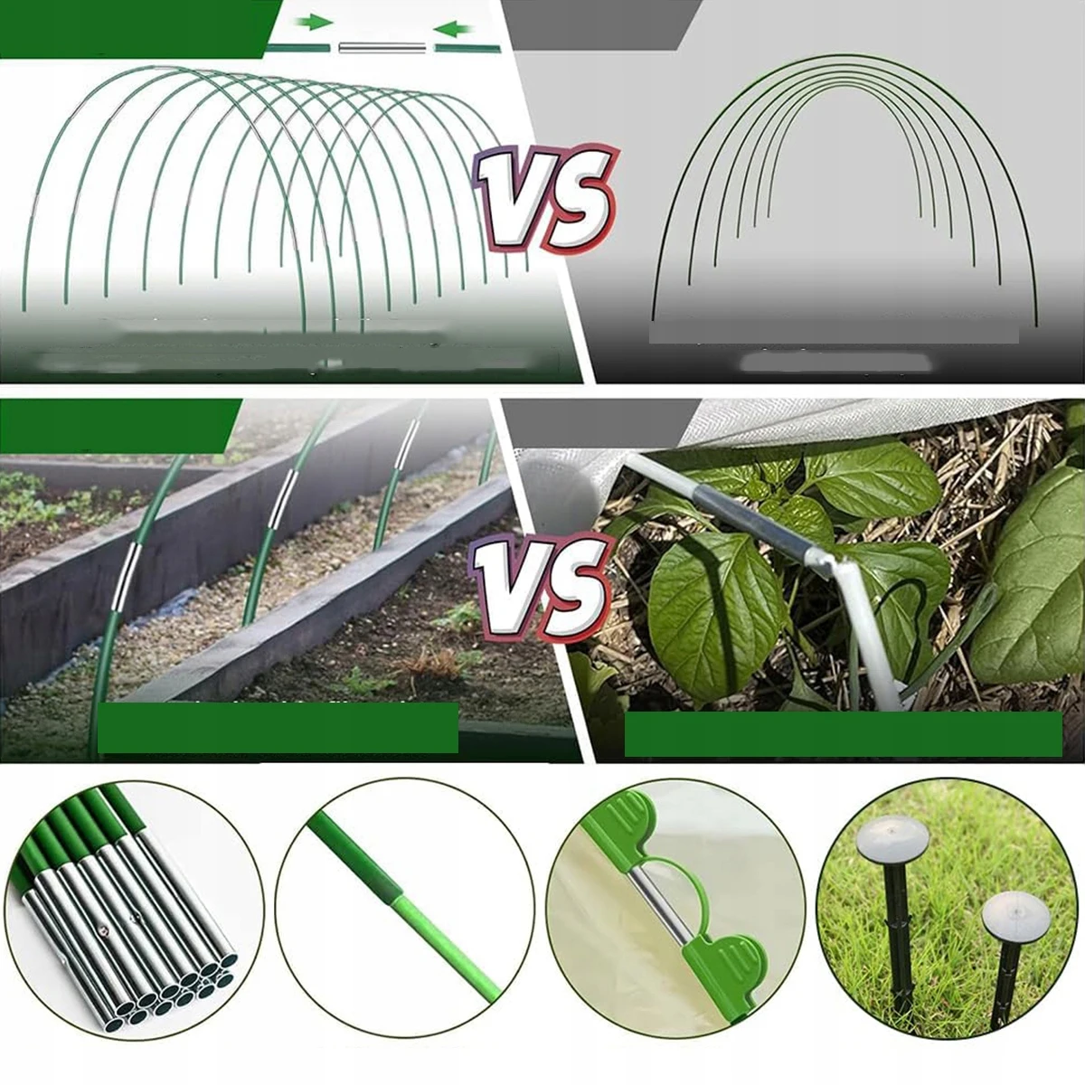 Gewächshaus-Bügel-Set, DIY Anzuchttunnel, 70 Stück Rostfreie Glasfaser-Rahmenstützstäbe für Reihenabdeckung, Schattentuch, Frostschutznetz & Pflanzenstäbe – Detail 5