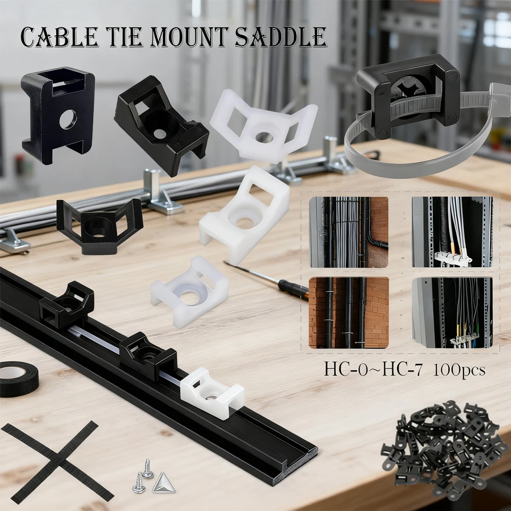 

100Pcs Plastic Mount Base Cable Tie, Wire Holder, Fixing Seat, Charging, Data Line Winder, Nylon, HC-0 ~ HC-7,HC-1S ~ HC ~ 2S