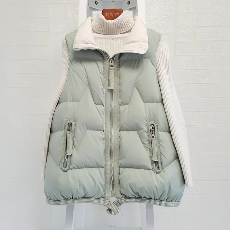 Autumn Winter Ultra Light White Duck Down Coat Women Short Vest Loose Zipper Sleeveless Puffer Jacket Waistcoat Outwear C50