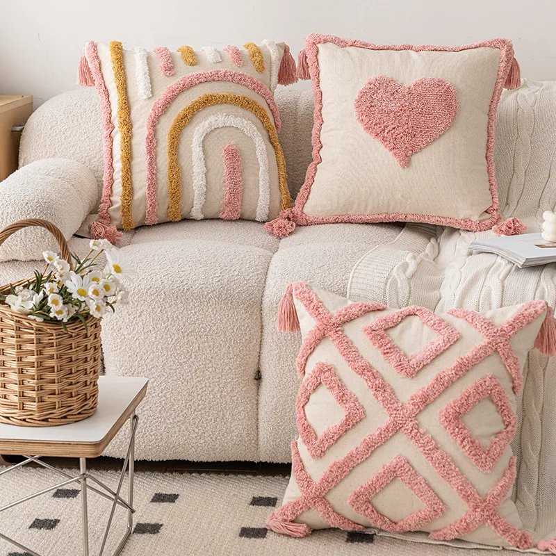 ins wind pink tufted sofa throw pillow new home small fresh love removable pillow pillowcase combination