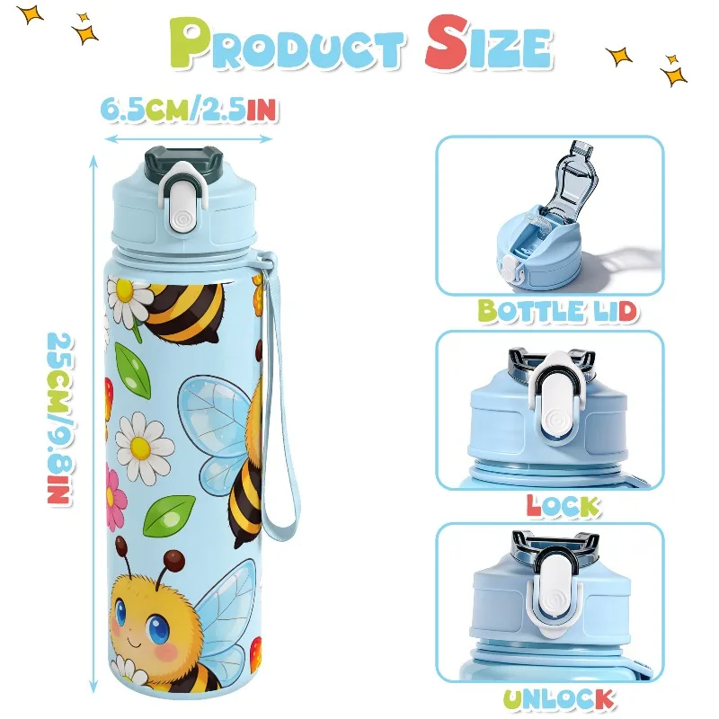 750ml Custom Name Cute Bee Daisy Pattern Leakproof Sports Water Bottle for Men Women Birthday Graduation Gift for Friends Family