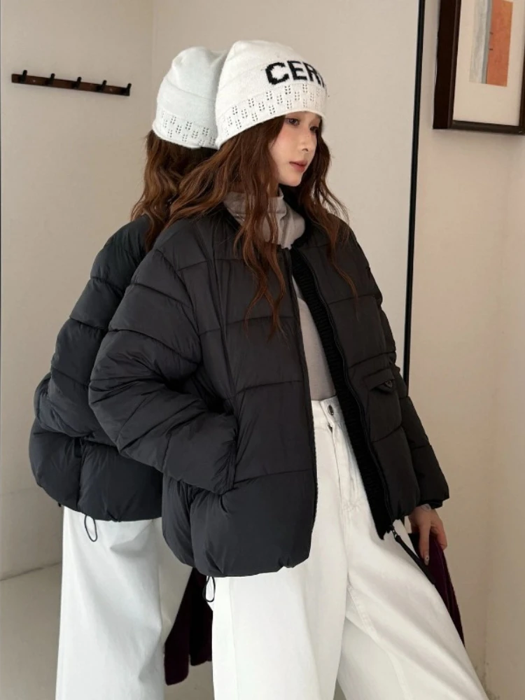 Women's Winter Jacket Korean Style Patchwork Zipper Stylish Parkas Minimalist Versatile Coat Warm O-Neck Cotton Padded Outerwear