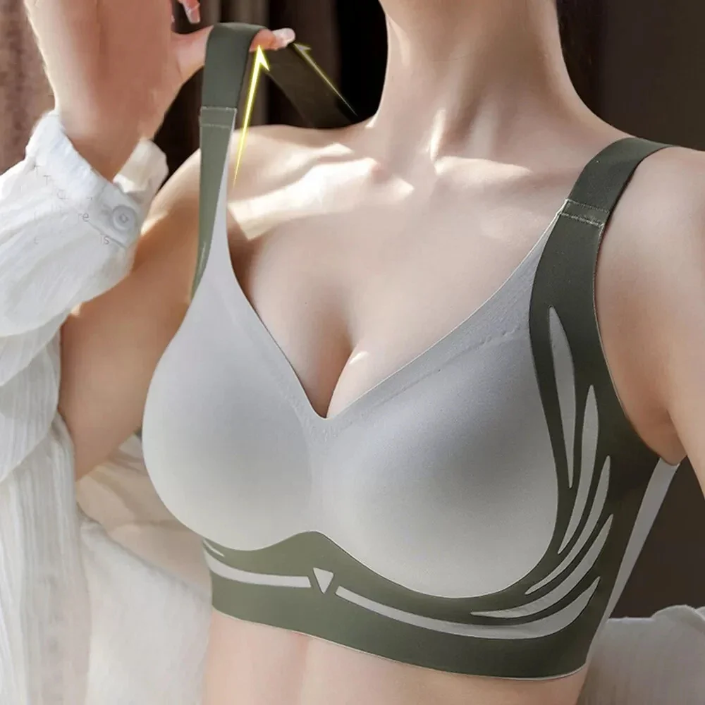 

Women Gathered Up Soft Support Adjustable Underwear Anti-sagging Seamless Lift-up Bra Yoga Fitness Sleep Vest Sports Brassiere