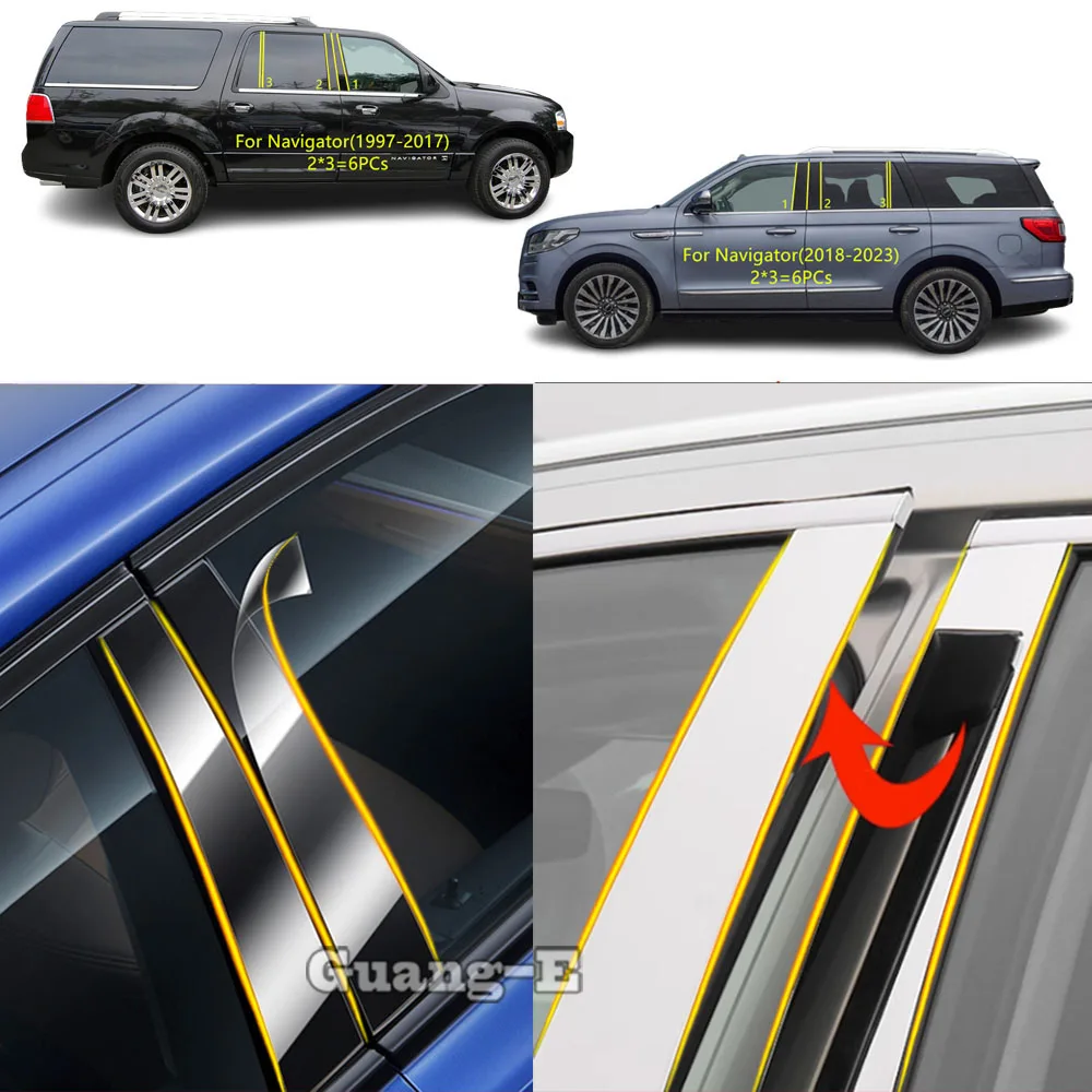 Cubierta de Pilar de Espejo de TPU/Brillante para Automóvil, para Lincoln Navigator 1997 1998 1999 2000-2023, Adhesivo Decorativo para Ventanas y Molduras de Puerta