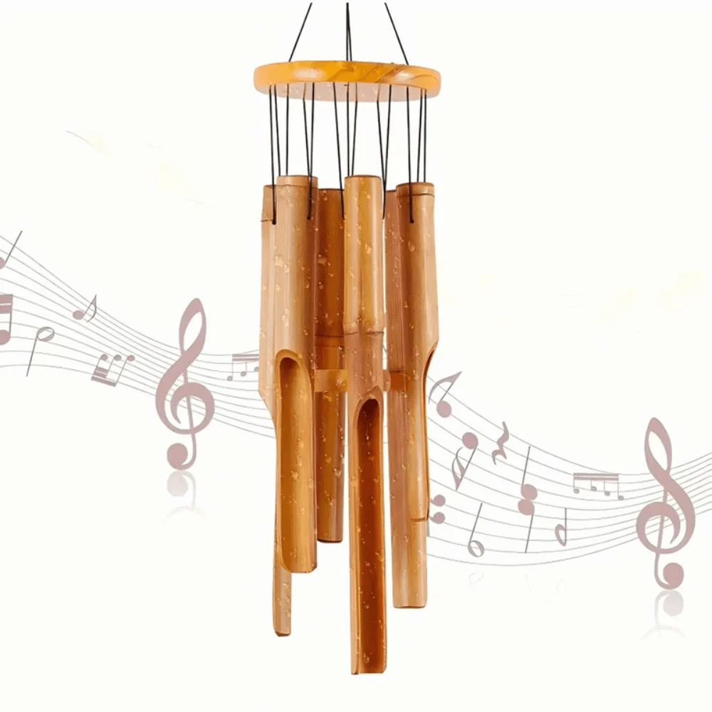 Retro 6 Tubes Bamboo Wind Chime Handmade Hand-Carved Hang Decorations Relaxing Sound Soothing Garden Art Crafts Outdoor