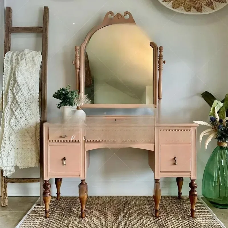 French retro solid wood carving flower dresser small apartment bedroom locker decorative cabinet retro pink