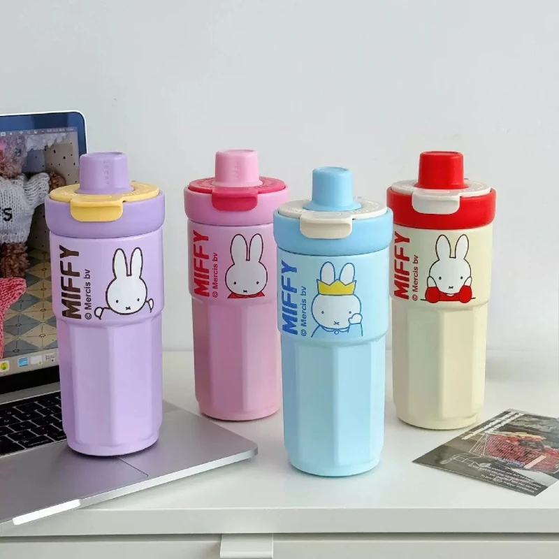 Miffy Kawaii Anime Cartoon Thermos Cup Practical Food Grade Stainless Steel Simple Student Insulation Outdoor Large Capacity