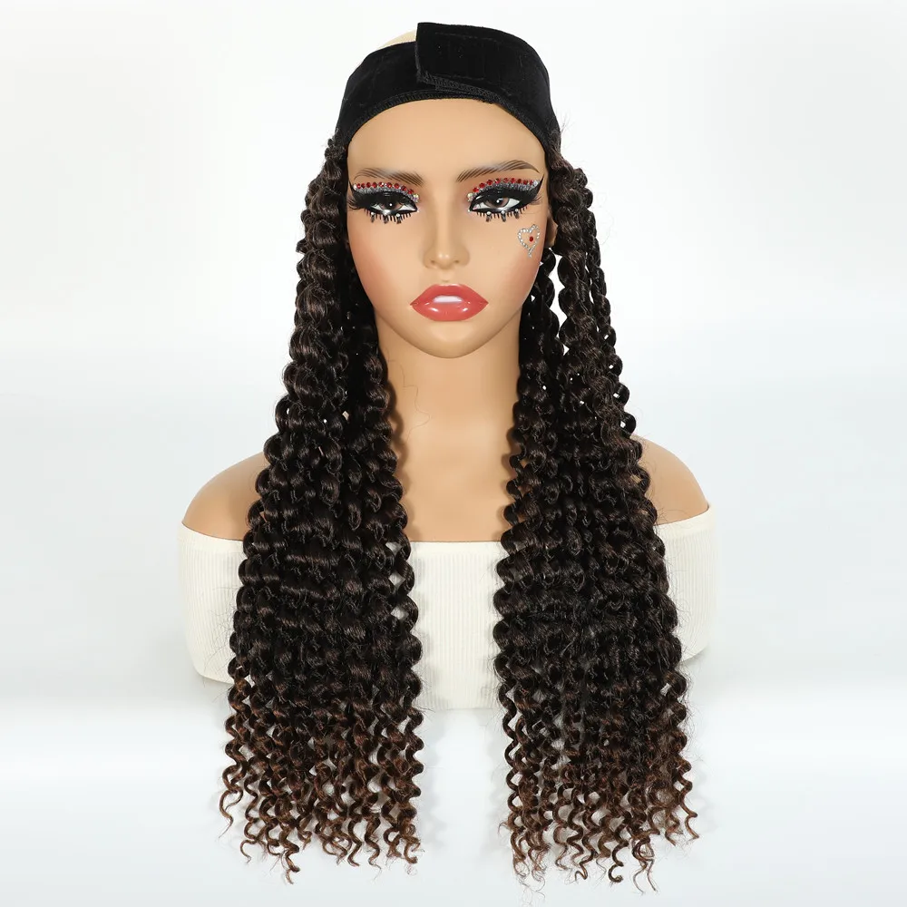 Synthetic Crochet Hair Woman Wigs Middle Long 18inch Curly Wigs for Women Brown Black Wig with Hat Daily Party Cosplay Women