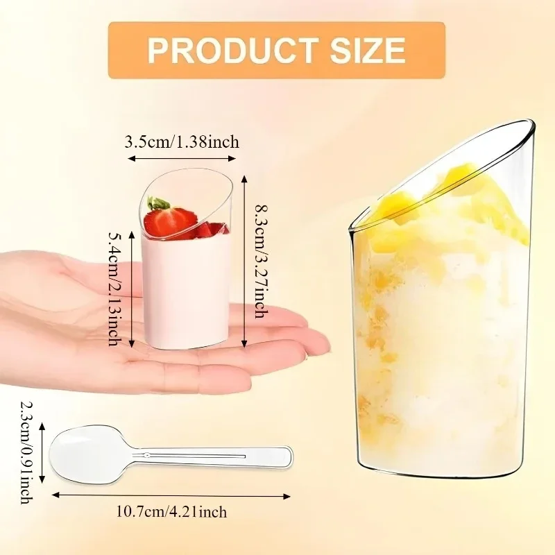 20/40PCS Plastic Slanted Dessert Cups with Spoon Disposable Mousse Sundae Cups for Ice-Cream Pudding Party Halloween Birthday