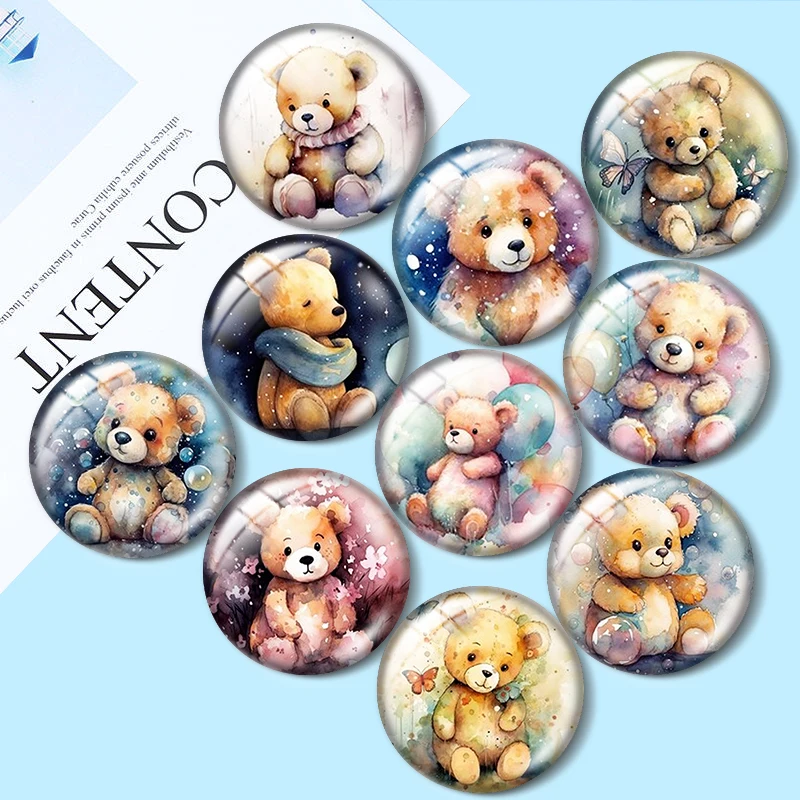 Teddy Bear  DIY 10pcs 12mm/16mm/18mm/30mm Round Photo Glass Cabochon 25mm Demo Flat Back Making findings