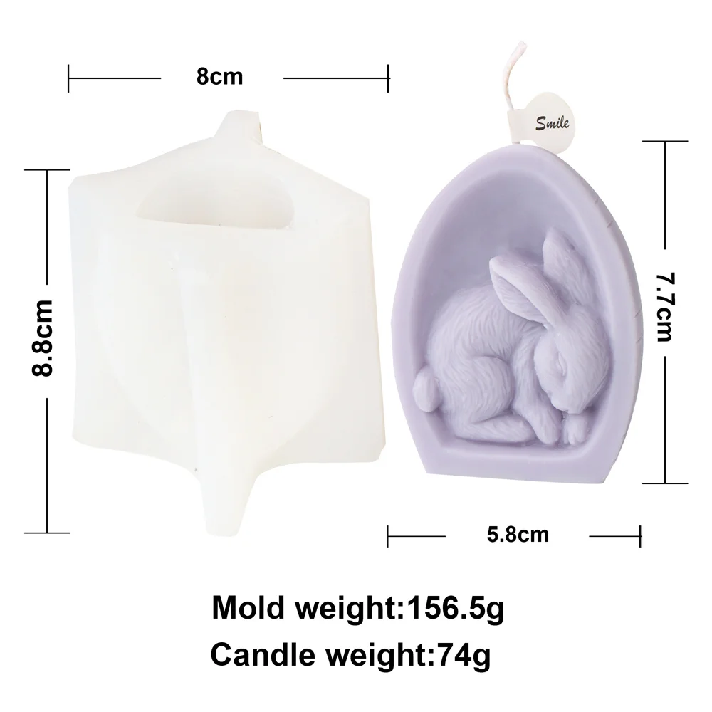 Half-egg Sleeping Egg Budding Hare Mold 3D Bunny Rabbit Silicone Egg Candle Mold Rabbits Fragrance Decoration