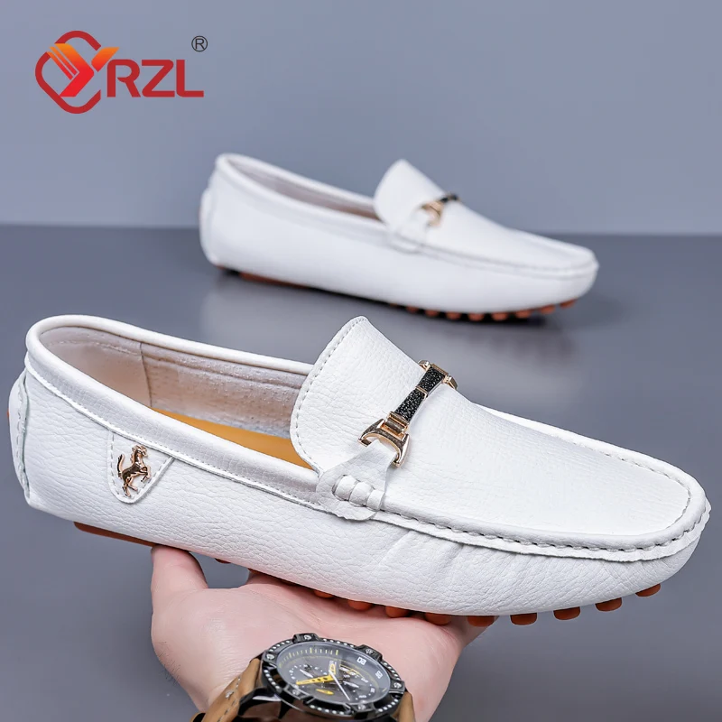 YRZL Men Loafers Soft Moccasins High Quality Spring Autumn PU Leather Shoes Men Flat Driving Shoes White Loafers for Men