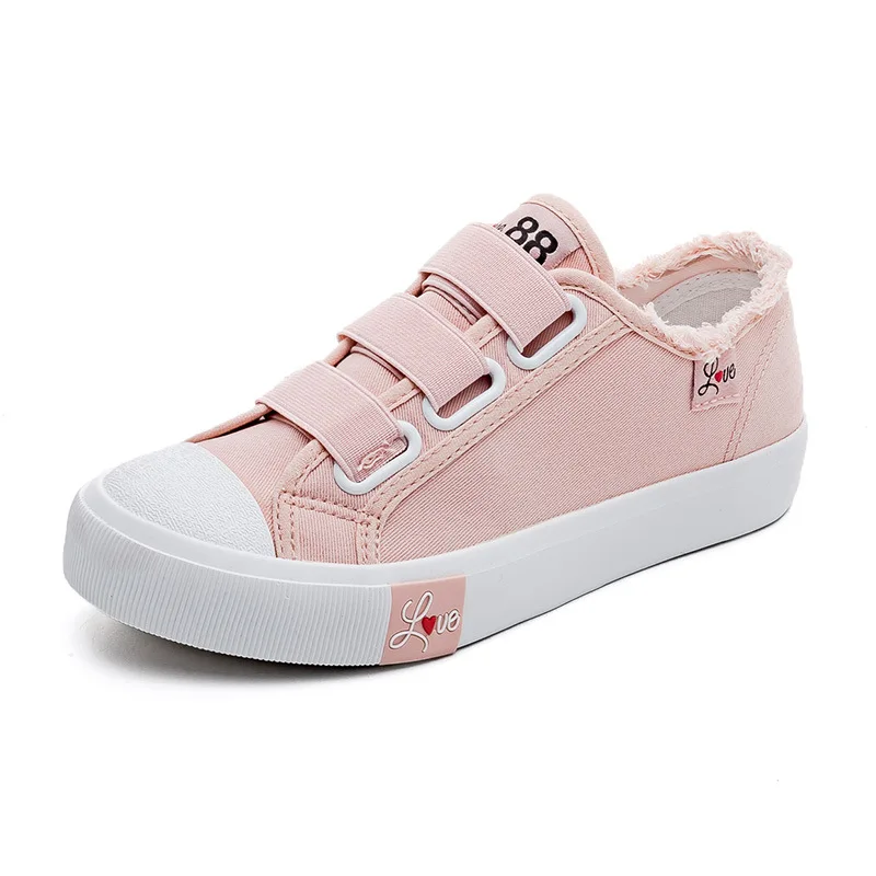 Casual Fashion Hook and Loop Sneakers Flat Bottom Walking Shoes Low Top Slip on Non-slip Velcro Sneakers Pure Color Board Shoes