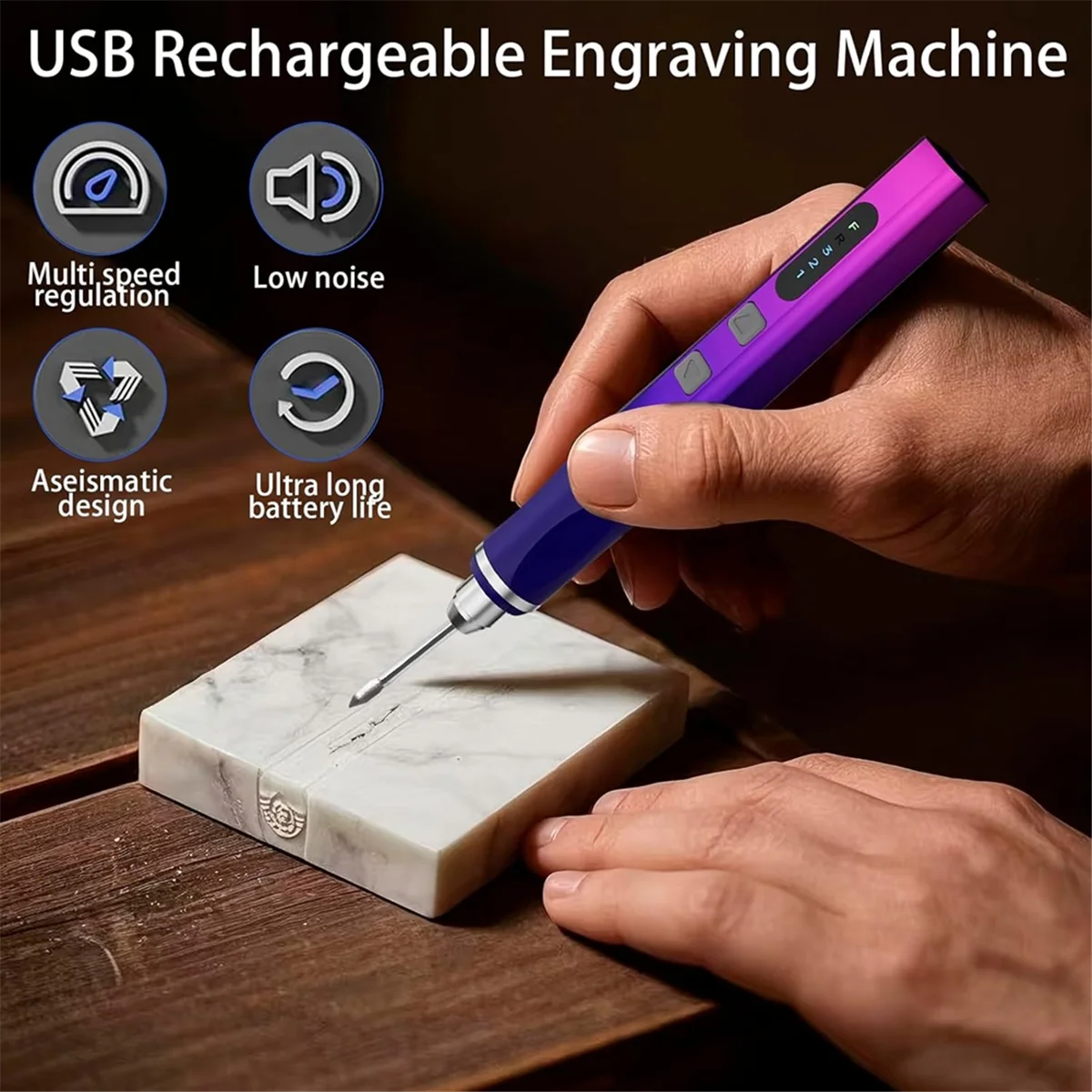 A03R Engraving Pen, 3-Speed & Rotary Cordless Engraver with 37 Bits, 2 Stencils, USB Rechargeable, for Carving on Jewelry