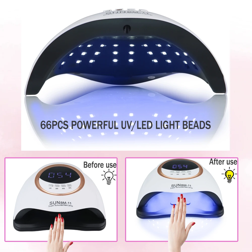 SUN BM-11 Nail Dryer Machine 66LEDs 2-in-1 LED/UV Nail Lamp for Nail Gel Polish Curing Manicure Lamp with Four Timer LCD Display