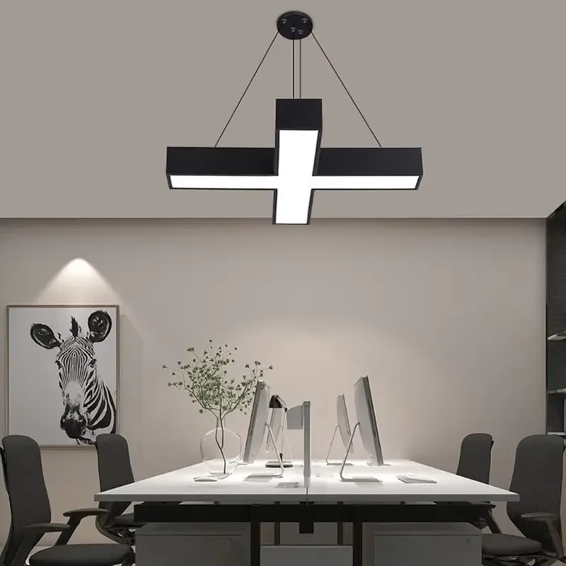 Modern Iron and Acrylic Chandelier Black or White 48W Long Lasting Ceiling Light Fixture for Office Home Decor