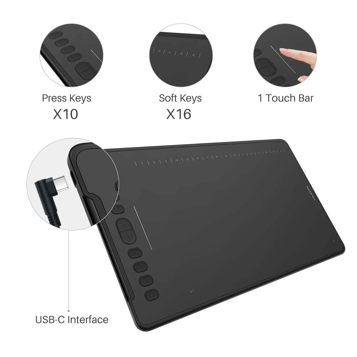 

HUION Inspiroy H1161 Графические планшеты для рисования + сенсорная полоса, 10 клавиш быстрого доступа, большой планшет-ручка 11x6,88 дюйма для Android, Windows Mac