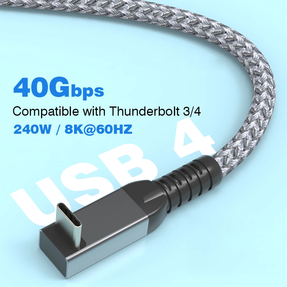 UGOURD-Cable USB 4 DE 40Gbps, Cable Thunderbolt4 tipo c, ángulo de 90 grados, 240W, 8K macho a macho, para eGPU ssd box ACASIS