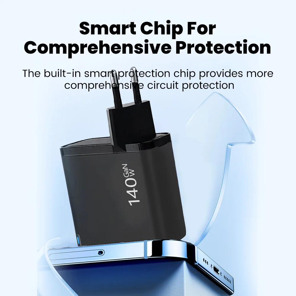 140 واط 5-Port Quick GaN شاحن 2USB + 3Type C شحن سريع شاحن الهاتف المحمول آيفون 15 16 17 سامسونج كمبيوتر محمول اللوحي