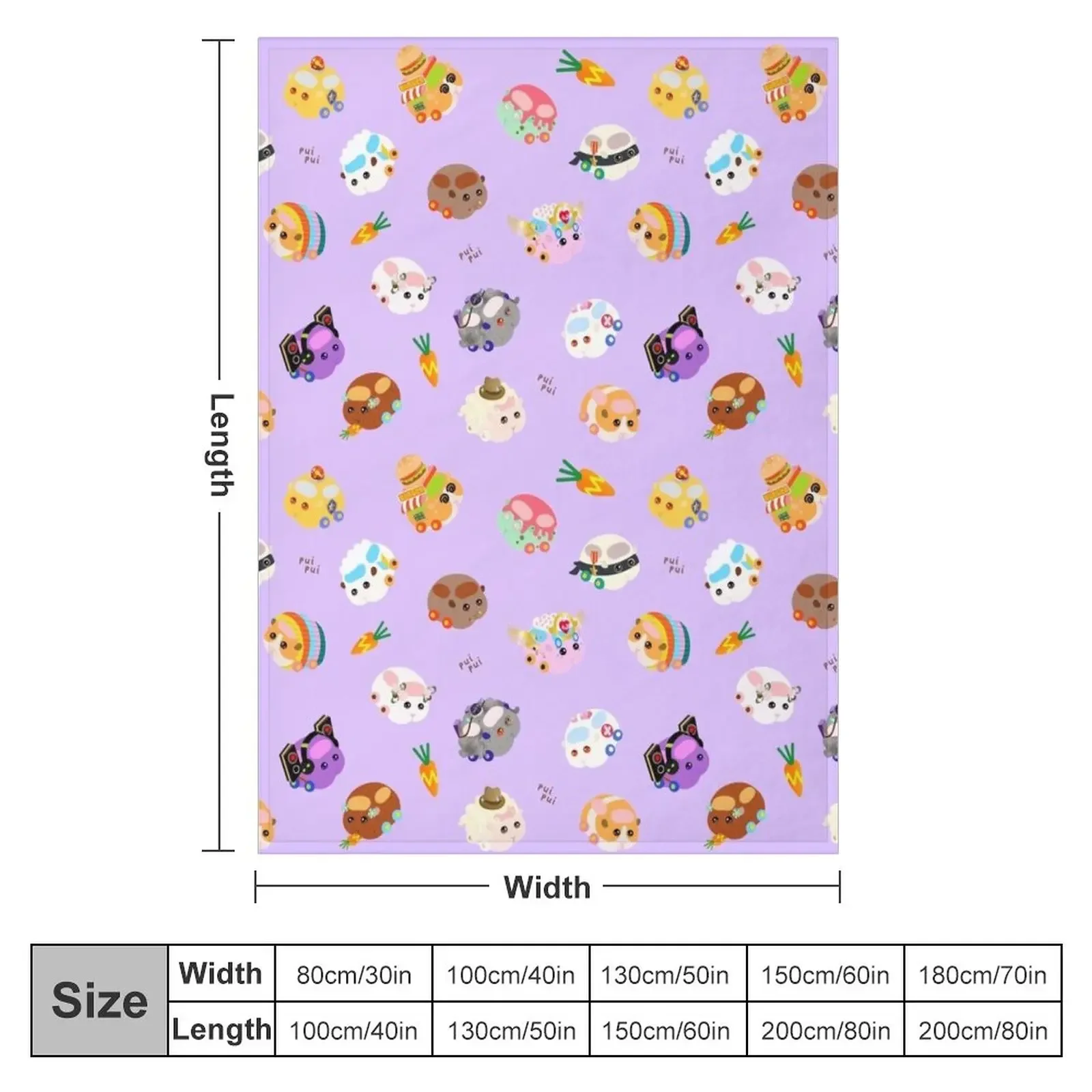 Pui Pui Molcar Assorted Characters Toss Design - Purple Throw Blanket Comforter Blanket Thermal Blanket