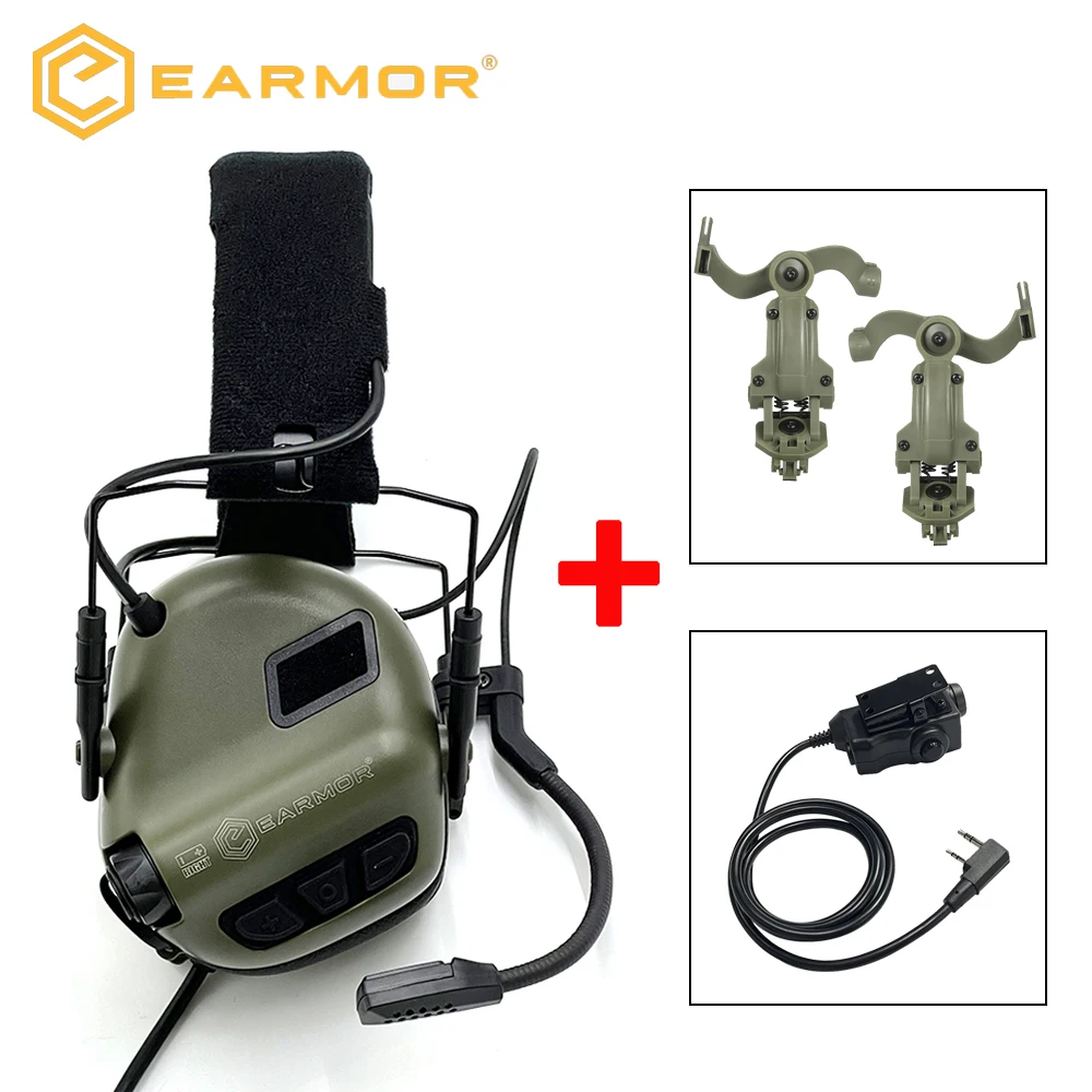 EARMOR M32 SE Tactische Schieten Headset Jacht Ruisonderdrukking Oorbeschermers met Helm ARC Beugels, M51 PTT voor Communicatie - afbeelding 1