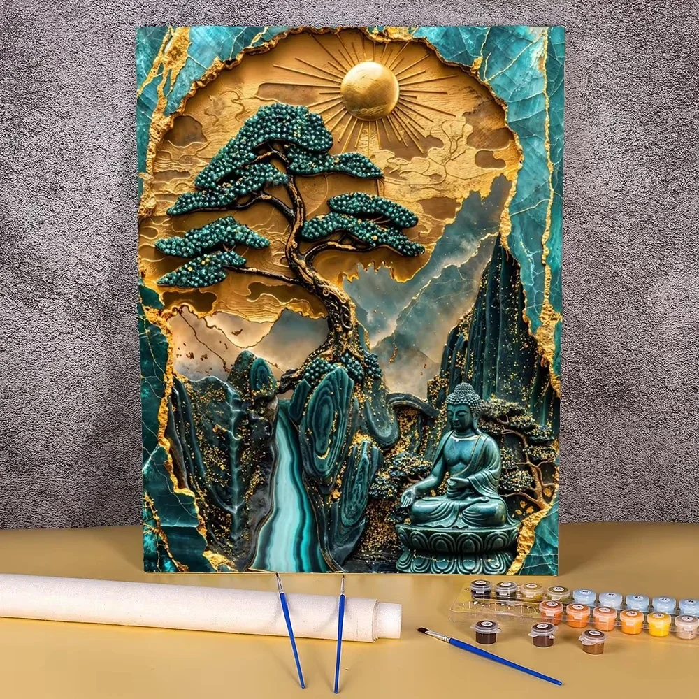 DIY Malen nach Zahlen: Baum-Buddha-Bild, Malen nach Zahlen auf Leinwand, Schlafzimmerwand, Heimdekoration, Malen nach Zahlen für Erwachsene