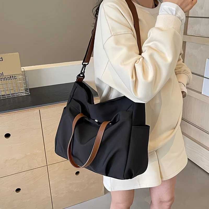 Large Capacity Nylon Material Tote Bag, Casual And Simple Style Shoulder Bag For Women Daily Commute