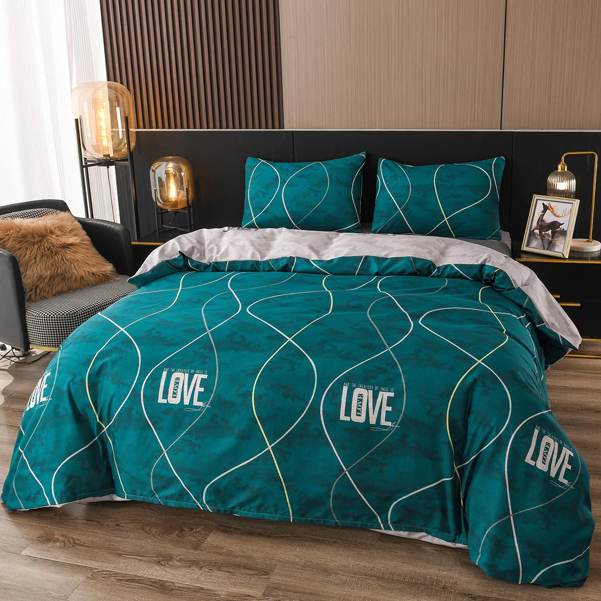 Geometrische Bett bezug Mikro faser moderne Linien Muster mit Liebe Bettwäsche Set weichen bequemen Bett bezug für Schlafzimmer, Gästezimmer