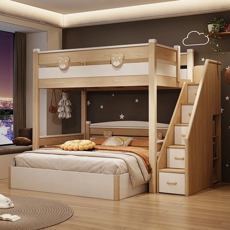 Solid Wood Bunk Bed with Slide & Storage, Aesthetic Space-Saving Sleeping Solution for Children's Bedroom Furniture