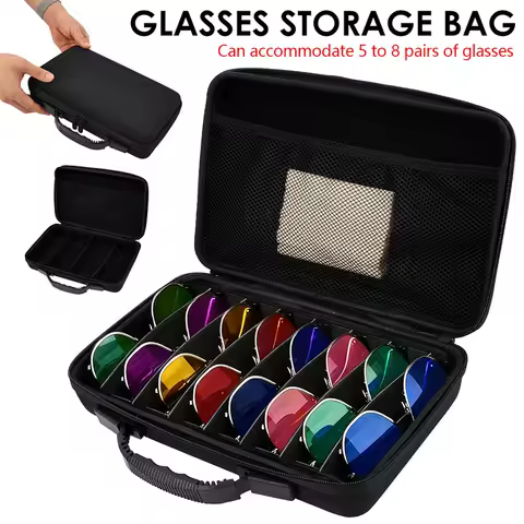 Hard Shell Eyeglasses Case Travel Sunglasses Organizer​ with Adjustable Slots Portable Anti-Crush Travel Glasses Box for Storage