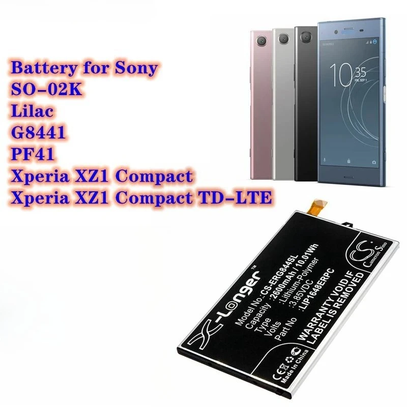 CS Battery 3.85V/2600mAh LIP1648ERPC for Sony  Xperia XZ1 Compact TD-LTE, SO-02K, Lilac, G8441, PF41