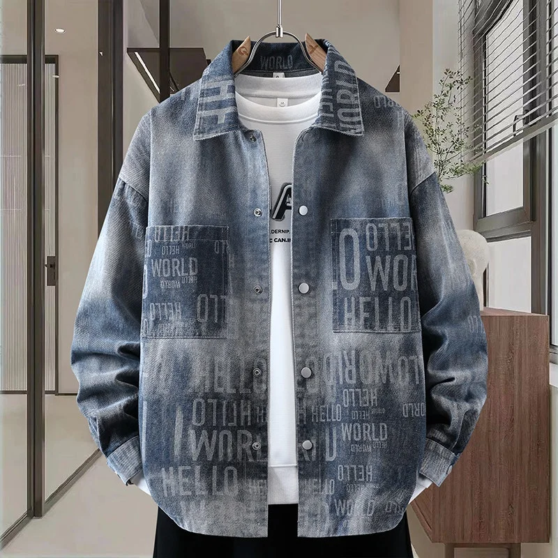 

Loose Fit Denim irt Jaet Casual Versatile Retro Trendy Long Sve Jeans Jaet for Men And Women Spring Autumn Season