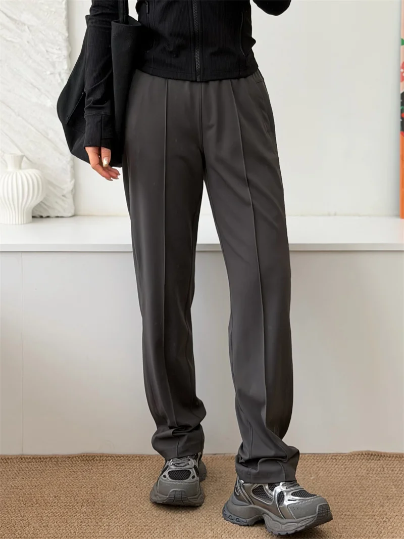 Slimming Elastic Waist Straight Leg Sports Pants Women's Smooth Quick Dry Spring Summer Anti-Wrinkle Casual Trousers