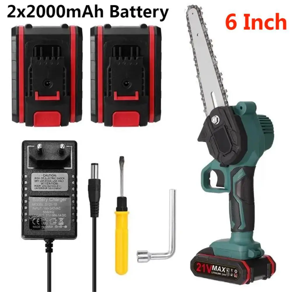 21V Two Battery Mini Electric Pruning Saw Rechargeable Small Wood Spliting Chainsaw One-handed Woodworking Tool for Garden